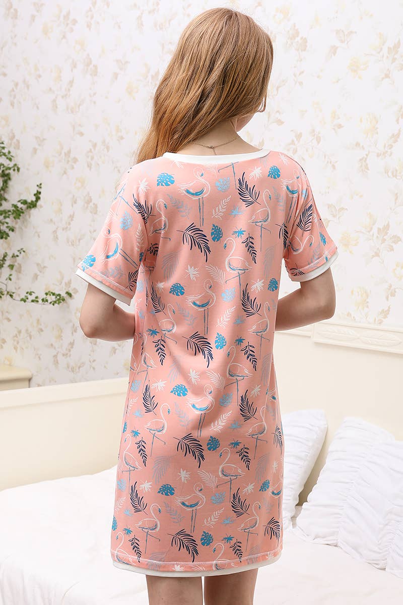 CWDSD10385_V-NECK SHORT SLEEVE SLEEPWEAR DRESS