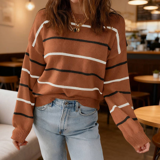 Casual colorful striped pullover loose sweater