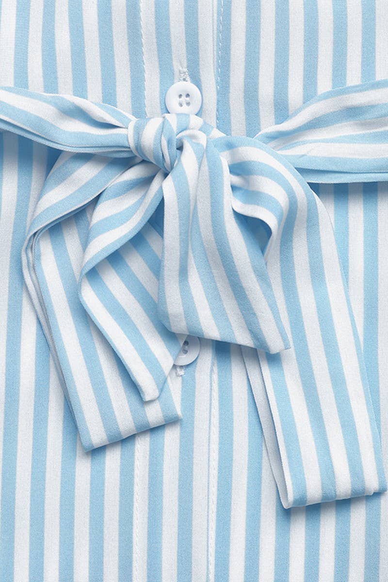 CWDMD5784_STRIPED PUFF SLEEVE COLLAR SUMMER MAXI DRESS