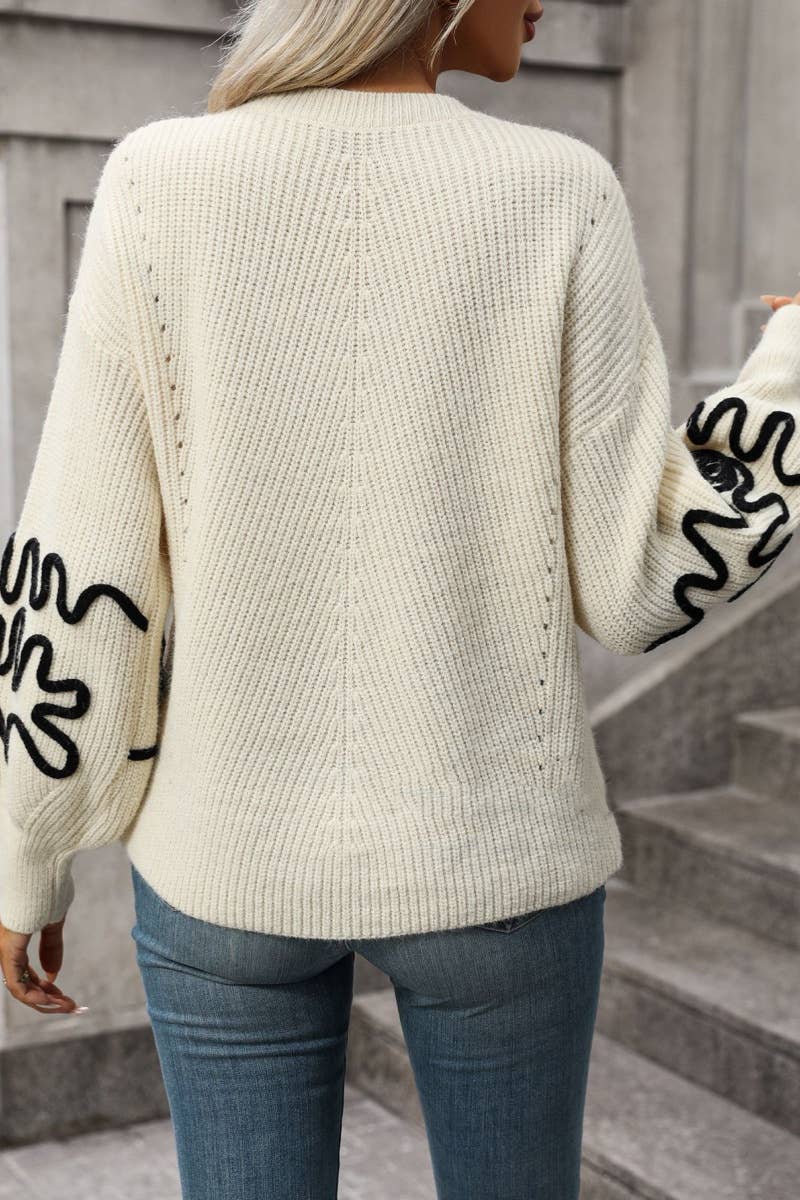 CWOSWL6488_AUTUMN WINTER CREW NECK LONG-SLEEVED SWEATER