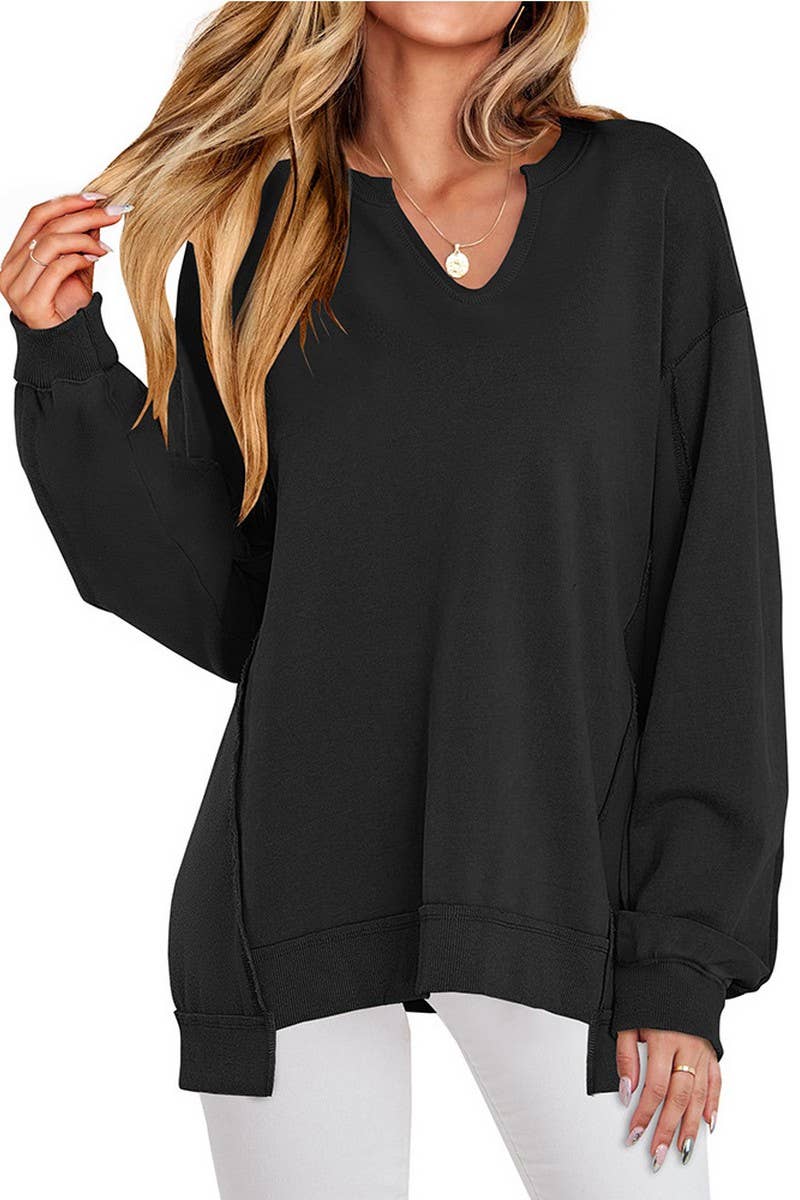 CWTBLL00830_COLORFUL STRIPE V NECK LOOSE SWEATSHIRT