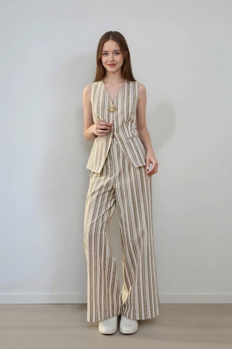 CWSTB2157_STRIPED SLEEVELESS TOP & WIDE-LEG PANTS SET