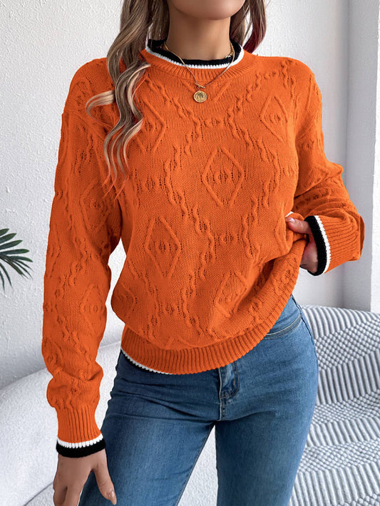 CASUAL COLOR MATCHING LONG SLEEVE SWEATER