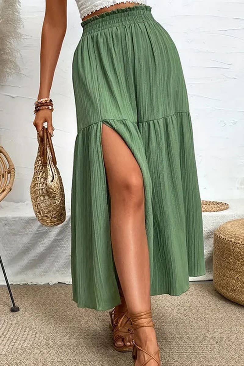 CWBLS0442_SPRING AND SUMMER HIGH-END SLIT RUFFLE SKIRT