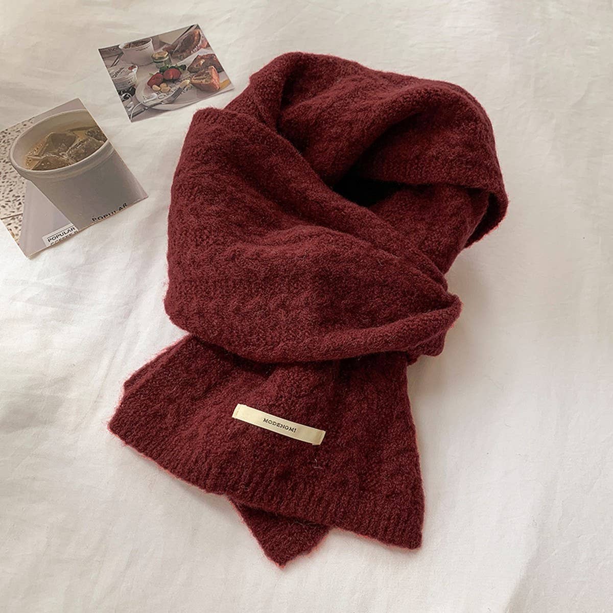 Avocado Green Wool Knit Scarf for Women,Warm_CWASC1506