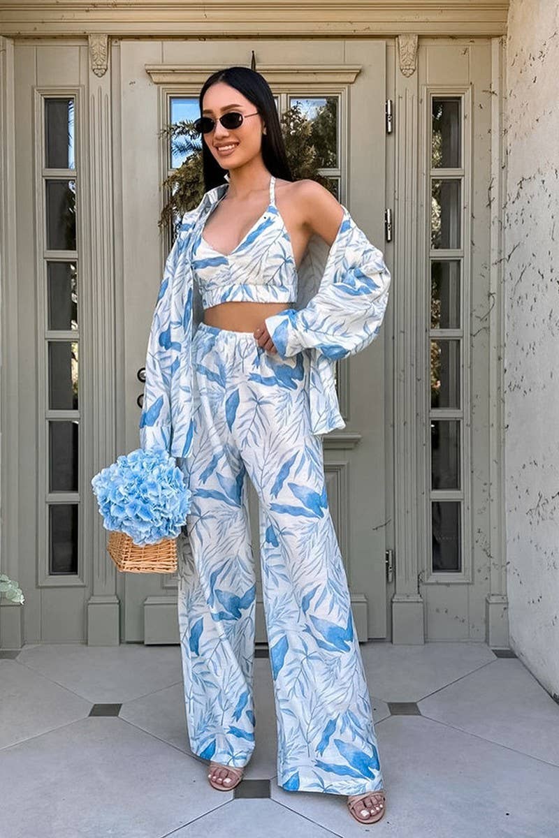 CWSPJ0403_PRINTED LOOSE PAJAMAS THREE-PIECE SET