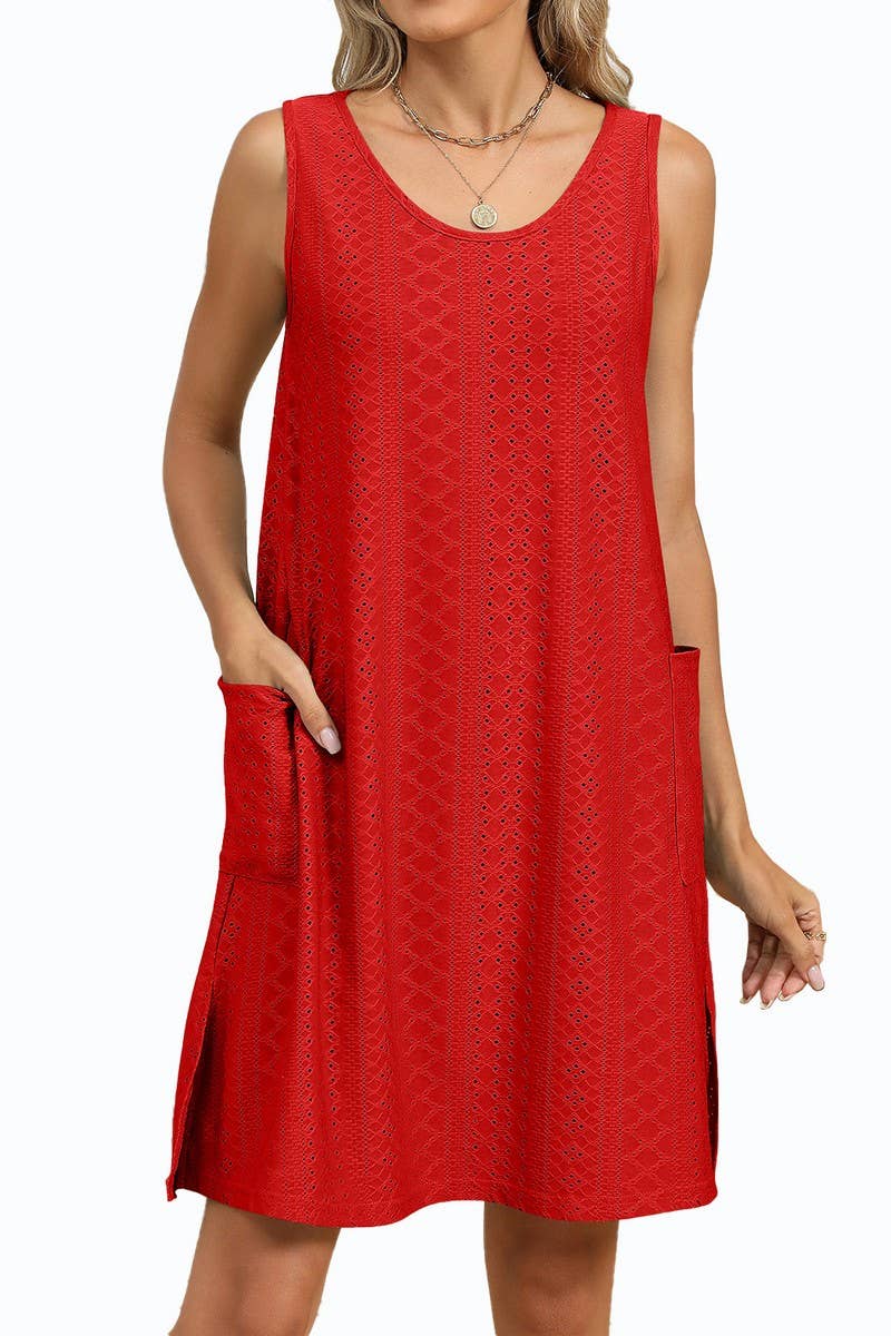 CWDSD8714_SLEEVELESS CREWNECK POCKET TANK DRESS