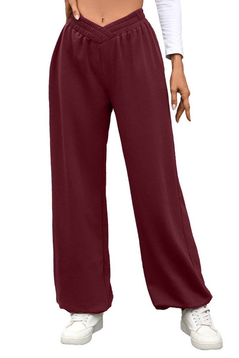 CWBLP01092_HIGH-WAISTED SOLID COLOR CUFFED CASUAL TROUSERS