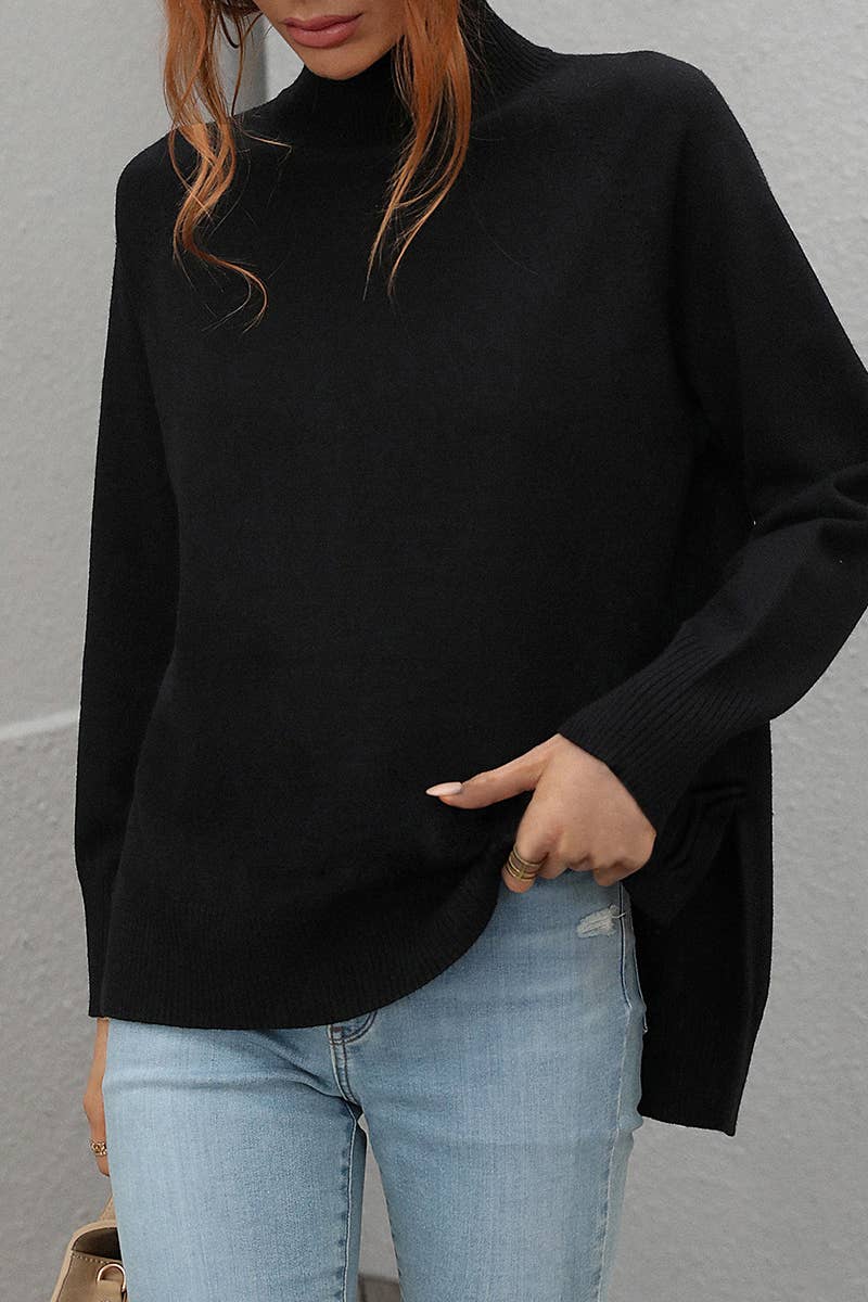 CWOSWL612 Turtle Neck Pullover With Side Slit Sweater