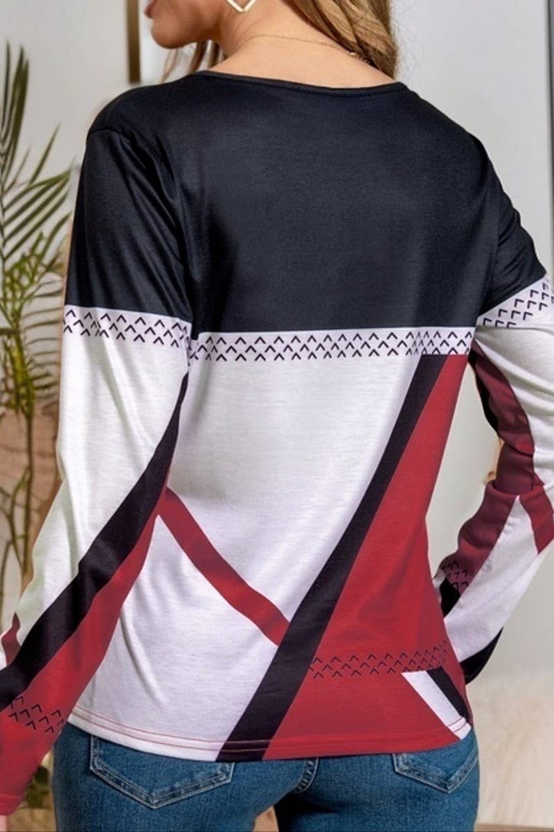 CWTBLL01155_GEOMETRIC COLOR-BLOCK LONG-SLEEVED T-SHIRT