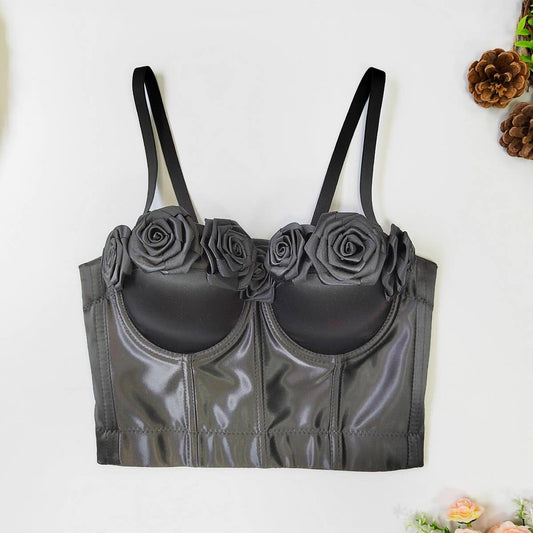 NEW DESIGN SATIN FLOWER HERRINGBONE CORSET