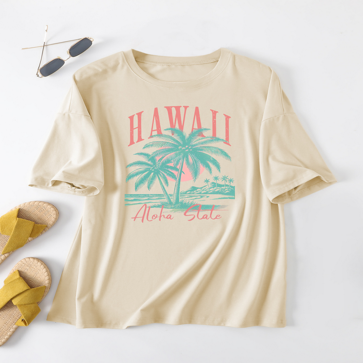 Casual Coconut Tree Tee for Women, Oversized_CWTTS1467