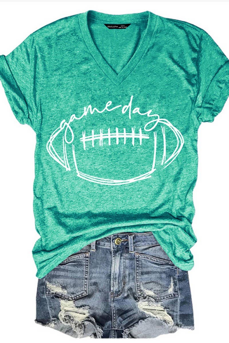 CWTTS1050_V NECK BASEBALL PRINT SHORT SLEEVED T SHIRT