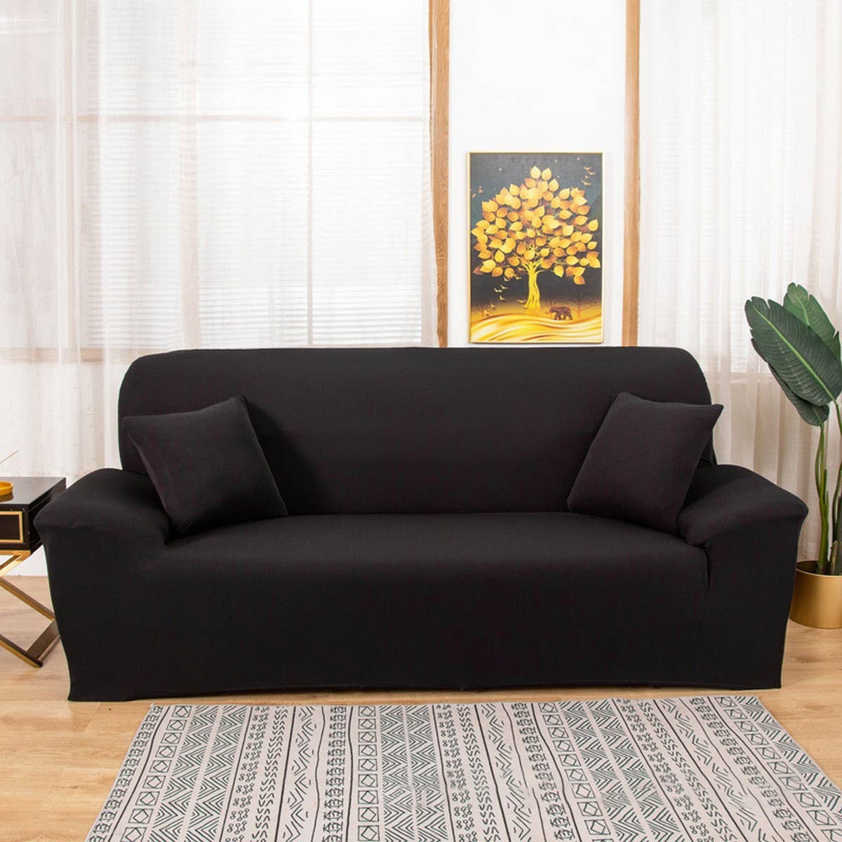 Modern Knit Sofa Cover, Stretch Fit, Solid Color