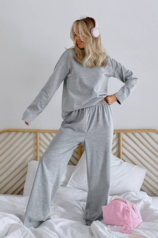 CWSPJ0350_KNITTED LONG-SLEEVED PANTS PAJAMAS TWO-PIECE SET
