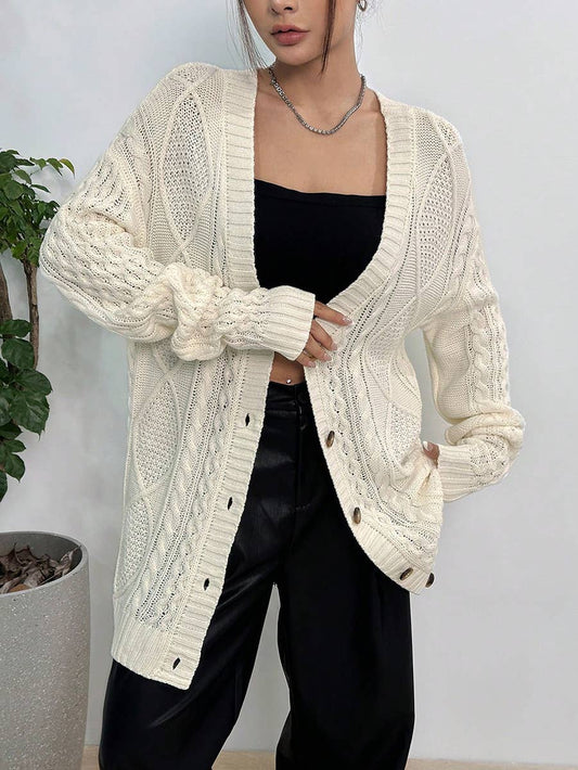 CASUAL LOOSE V-NECK MID-LENGTH KNIT CARDIGAN