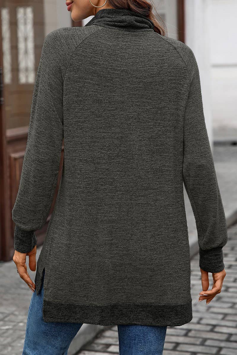 CWTBLL01308_COLORBLOCK SCARF NECK LONG SLEEVE CASUAL TOP