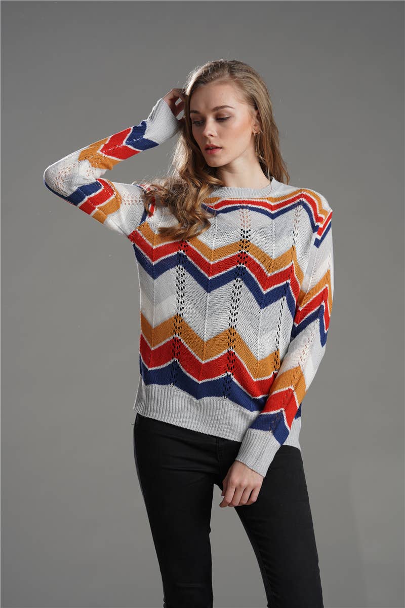 Crew neck sweater pullover striped rainbow top