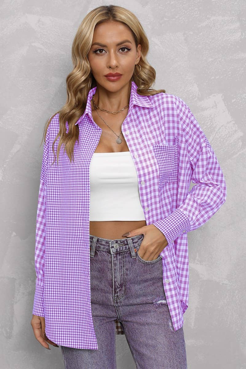CWTSTL2078_COLOR-MATCHING PLAID LONG-SLEEVED SHIRT