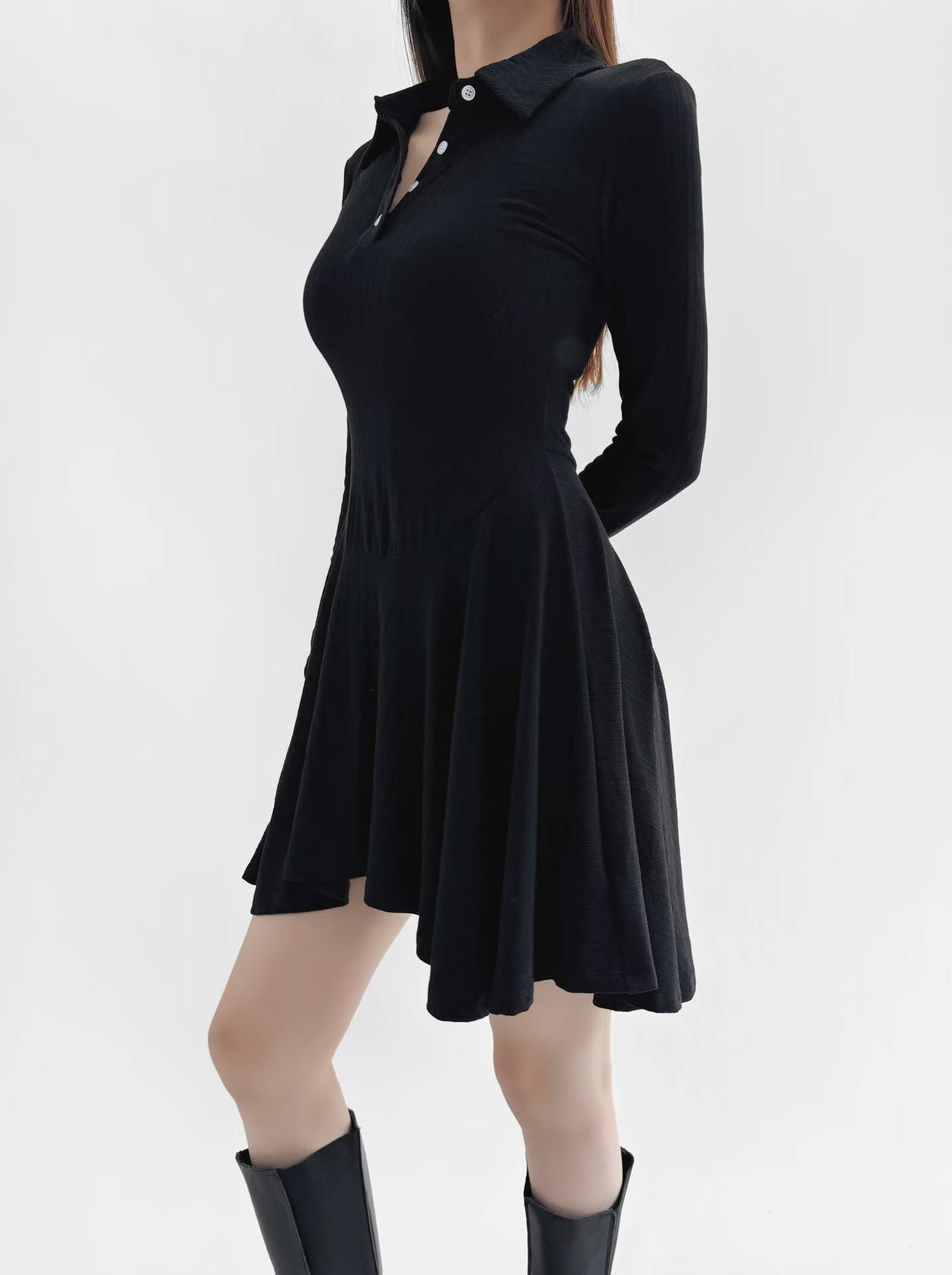 College style retro solid-color Polo lapel dress