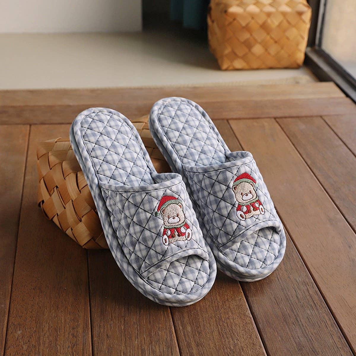 Cute Bear Cotton Slippers with Thick Sole