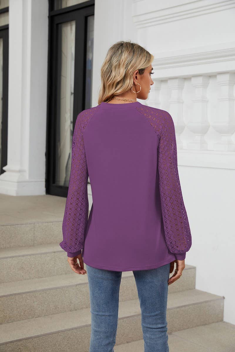 CWTBLL2349_AUTUMN AND WINTER ROUND NECK LACE CASUAL T-SHIRT