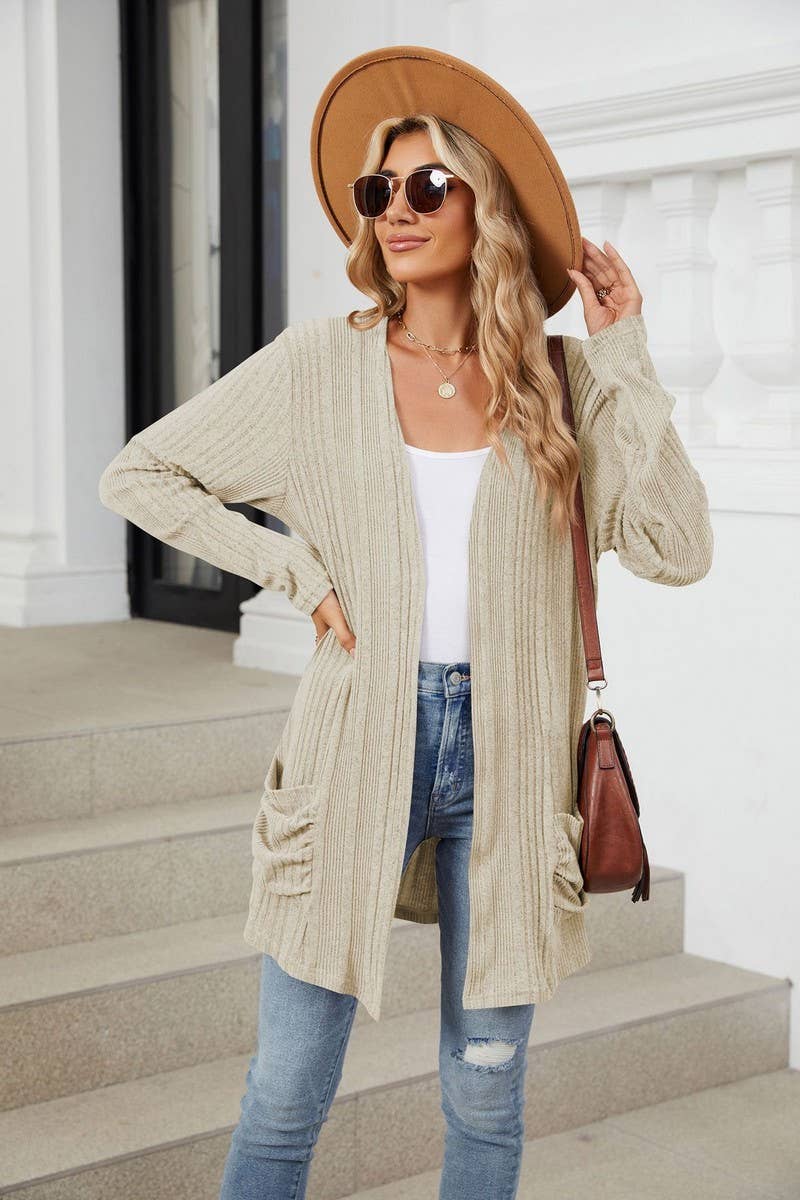 CWOCAL1923_BRUSHED POCKET LONG SLEEVE CARDIGAN COAT