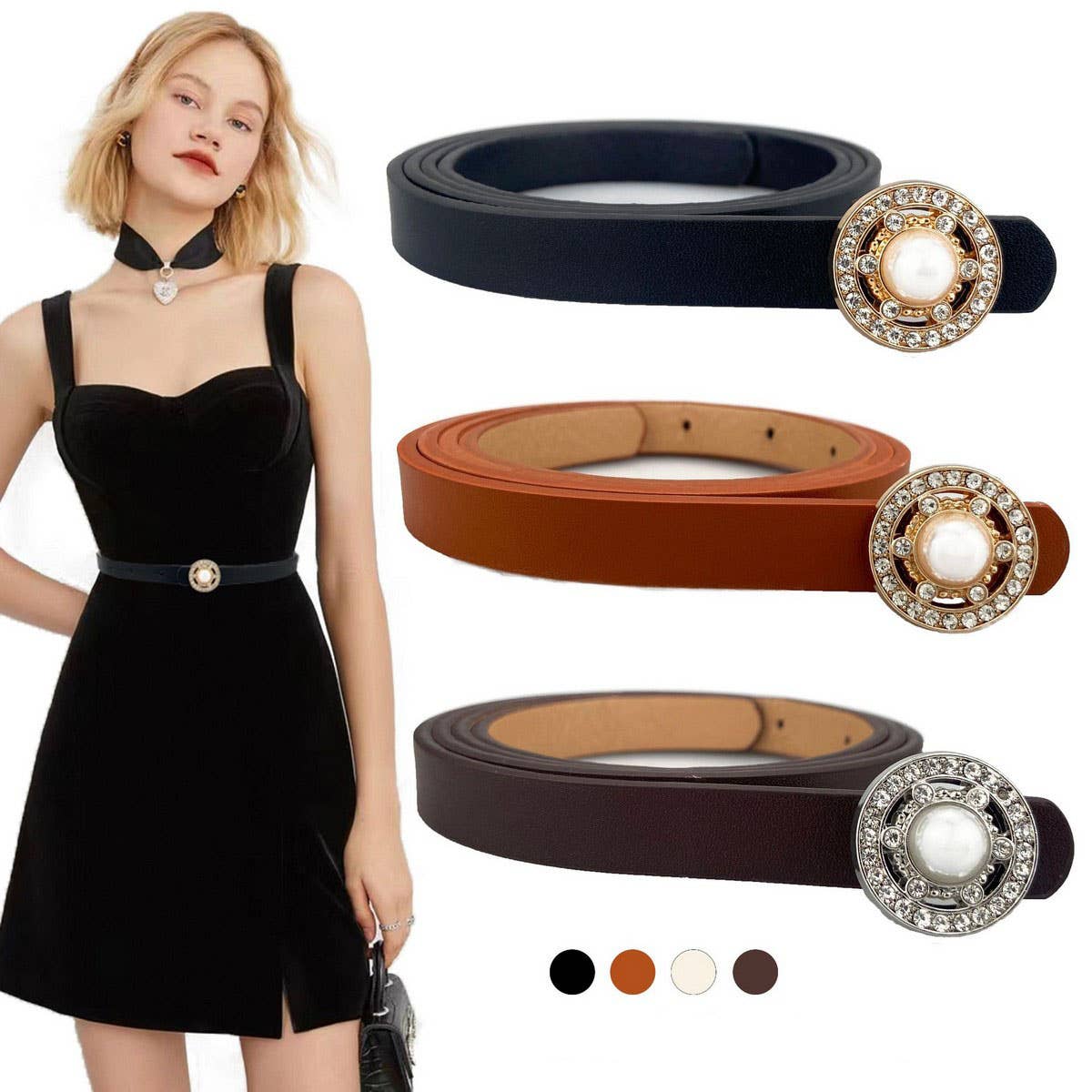 WOMEN'S FASHIONABLE PEARL AND DIAMOND BELT_CWABE0706