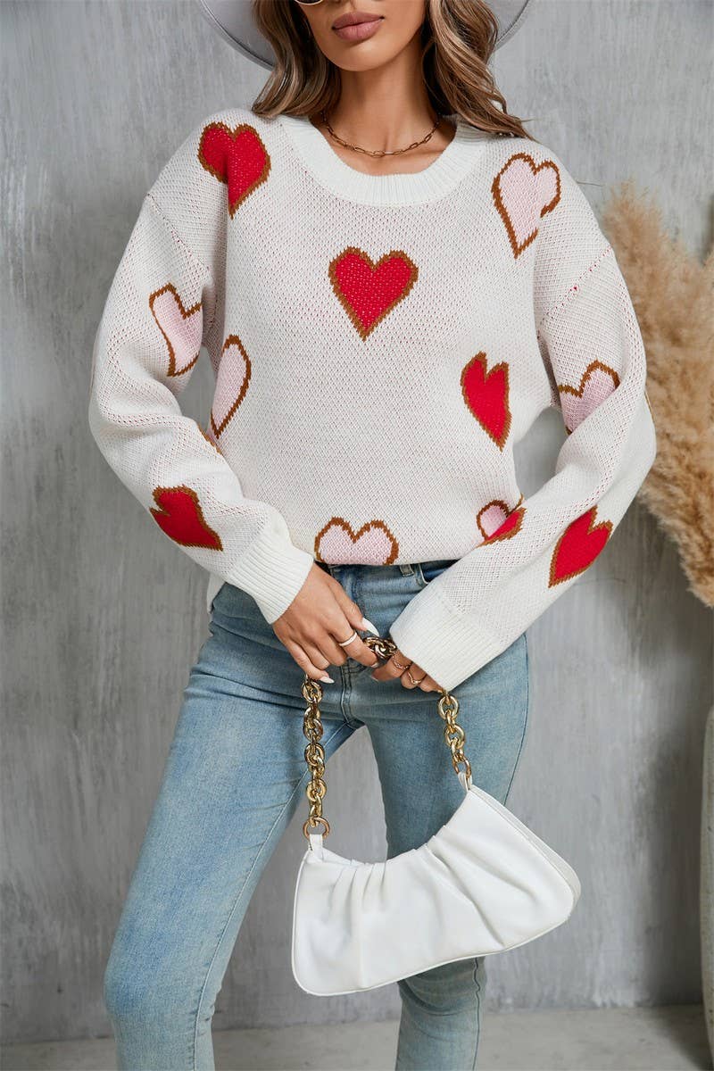 CWOSWL5782_CONTRAST VALENTINE'S DAY HEART PEACH SWEATER