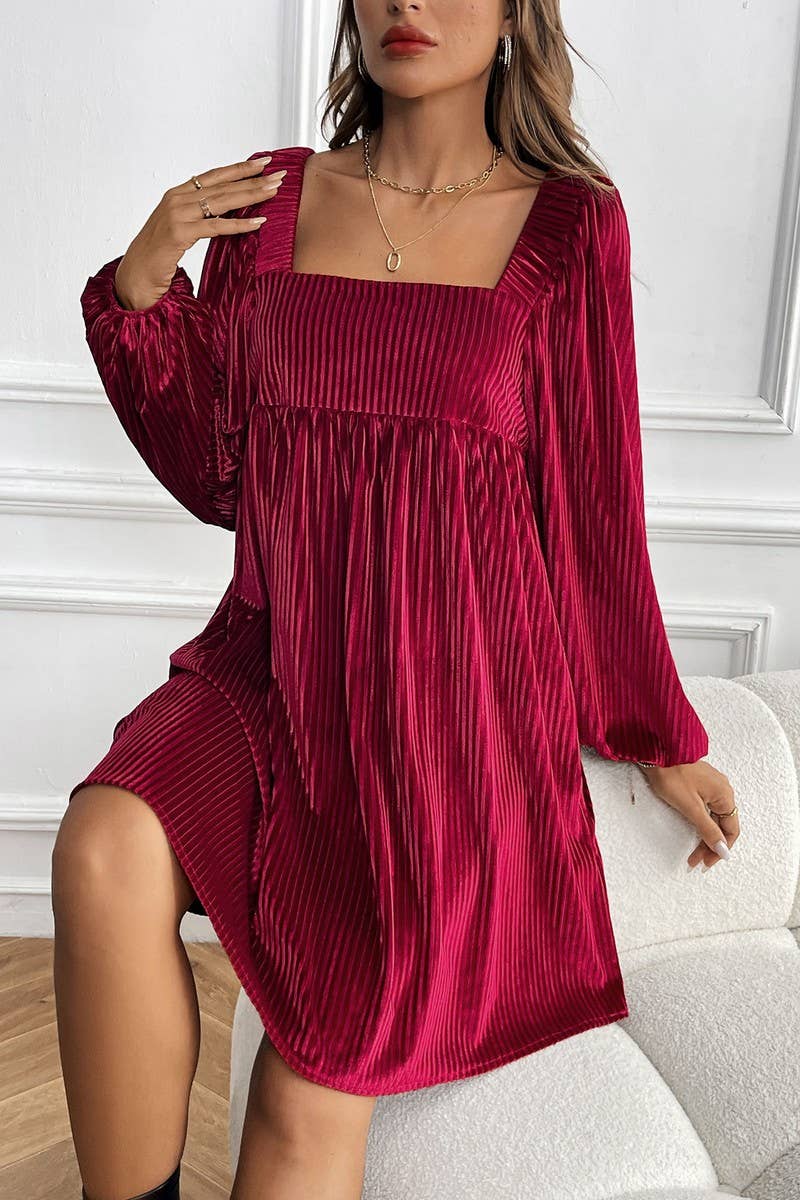 CWDSD7267_AUTUMN VELVET SQUARE NECK HALTER DRESS