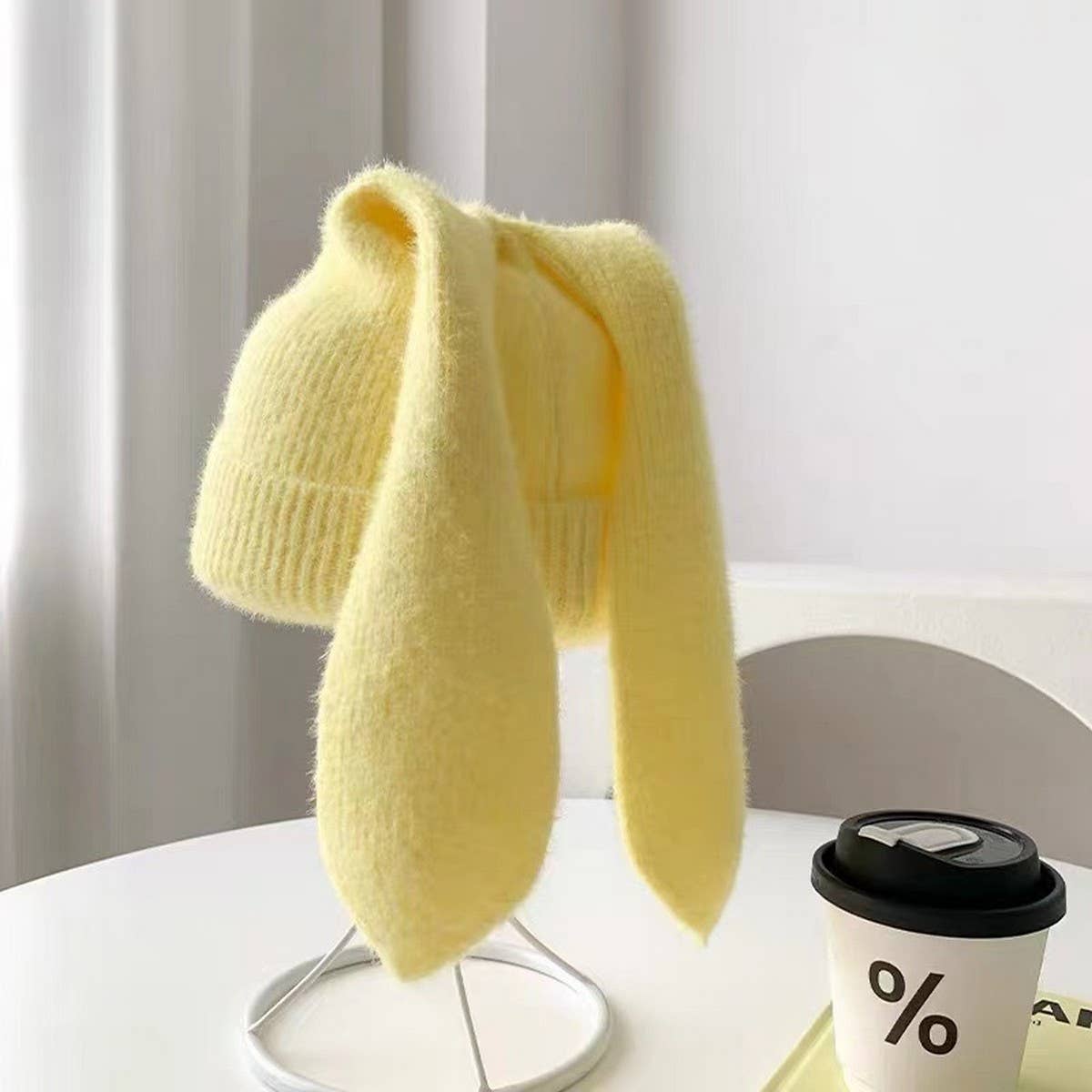 CWAH2212_SOLID COLOR LONG EAR RABBIT KNITTED WOOL HAT