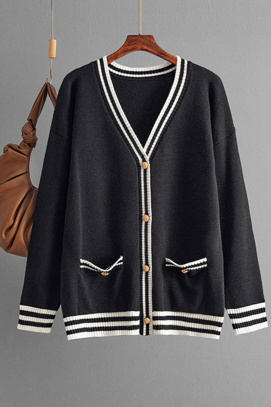 CWOCAL00677_COLORBLOCK V NECK LONGLINE LOOSE KNIT CARDIGAN