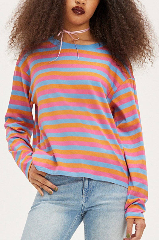 CWTBLL1623_ROUND NECK STRIPED PRINT COLOR BLOCK SWEATSHIRT