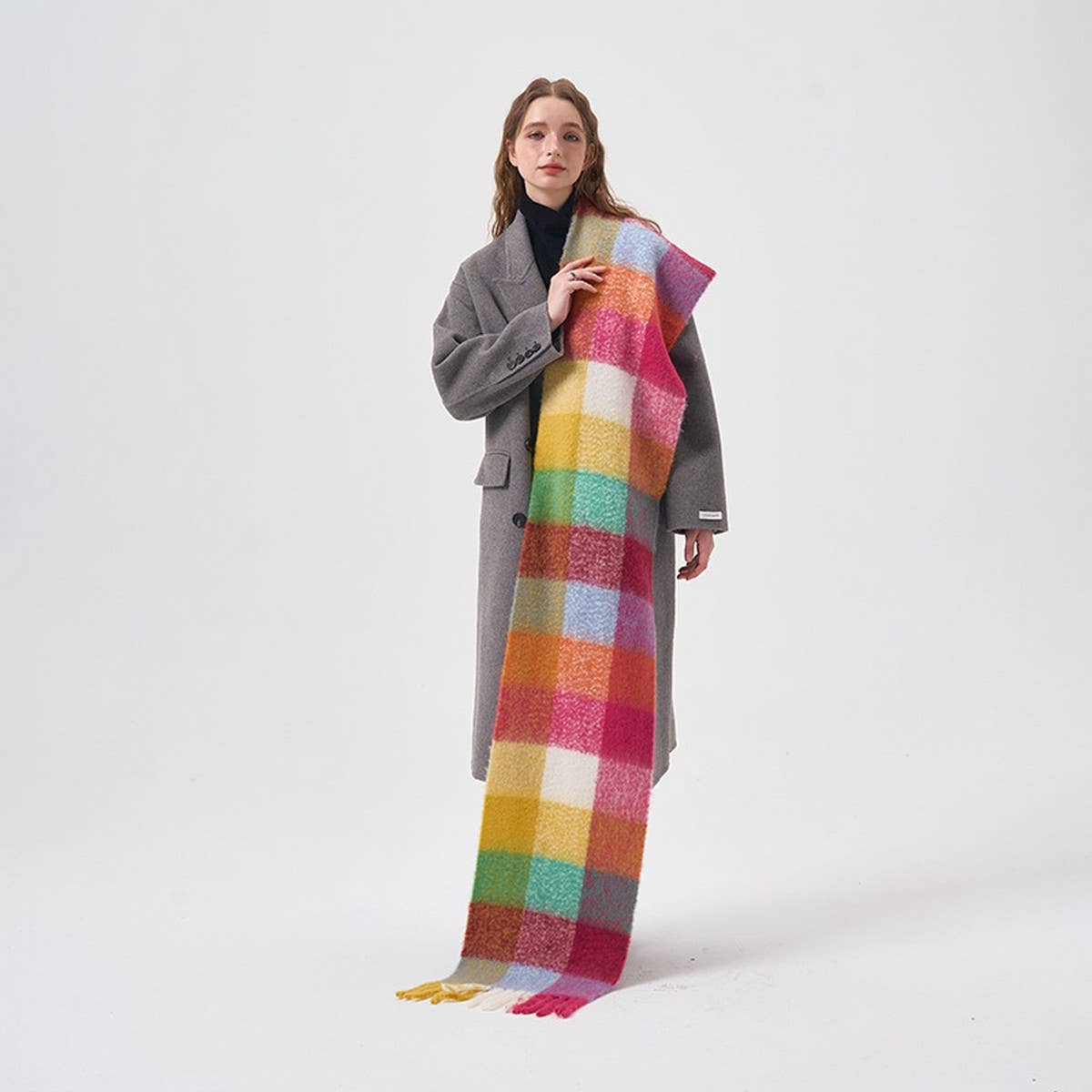 32% Wool Colorblock Plaid Scarf - Soft & Warm_CWASC2365