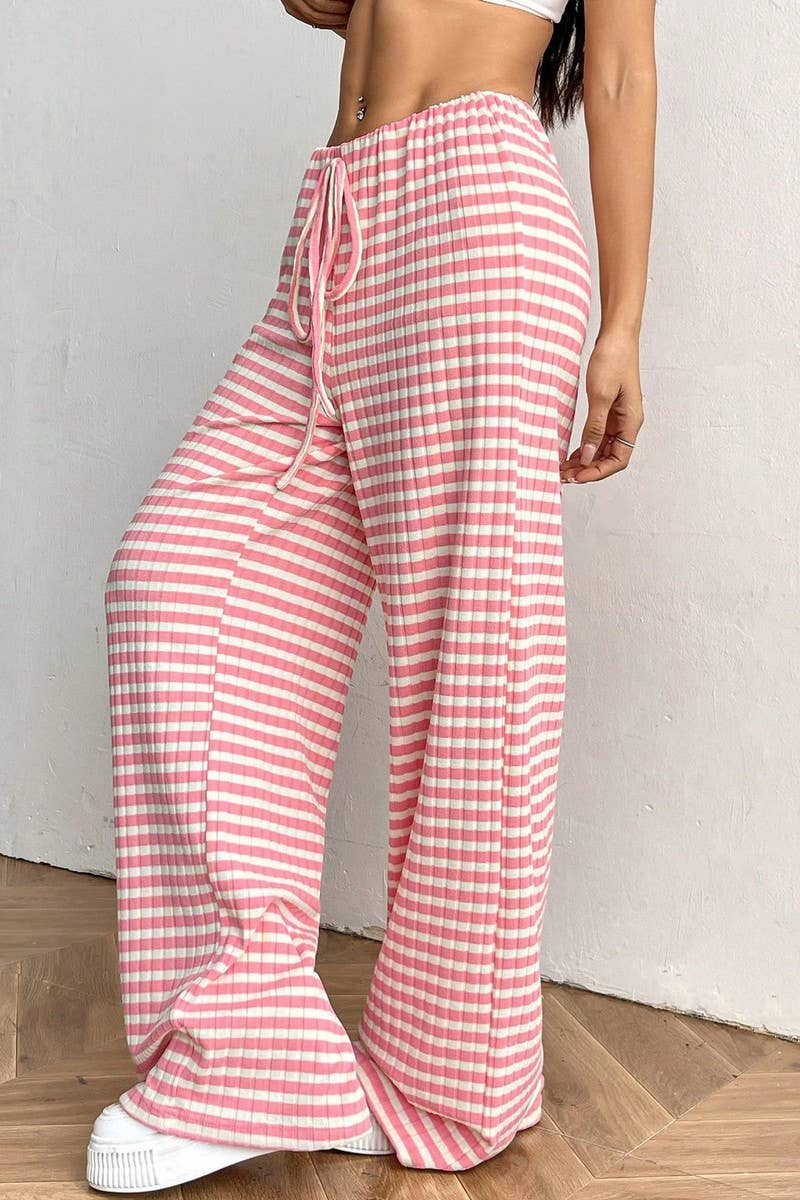 CWBLP1991_CASUAL STRIPED SOLID ELASTIC STRAIGHT PANTS