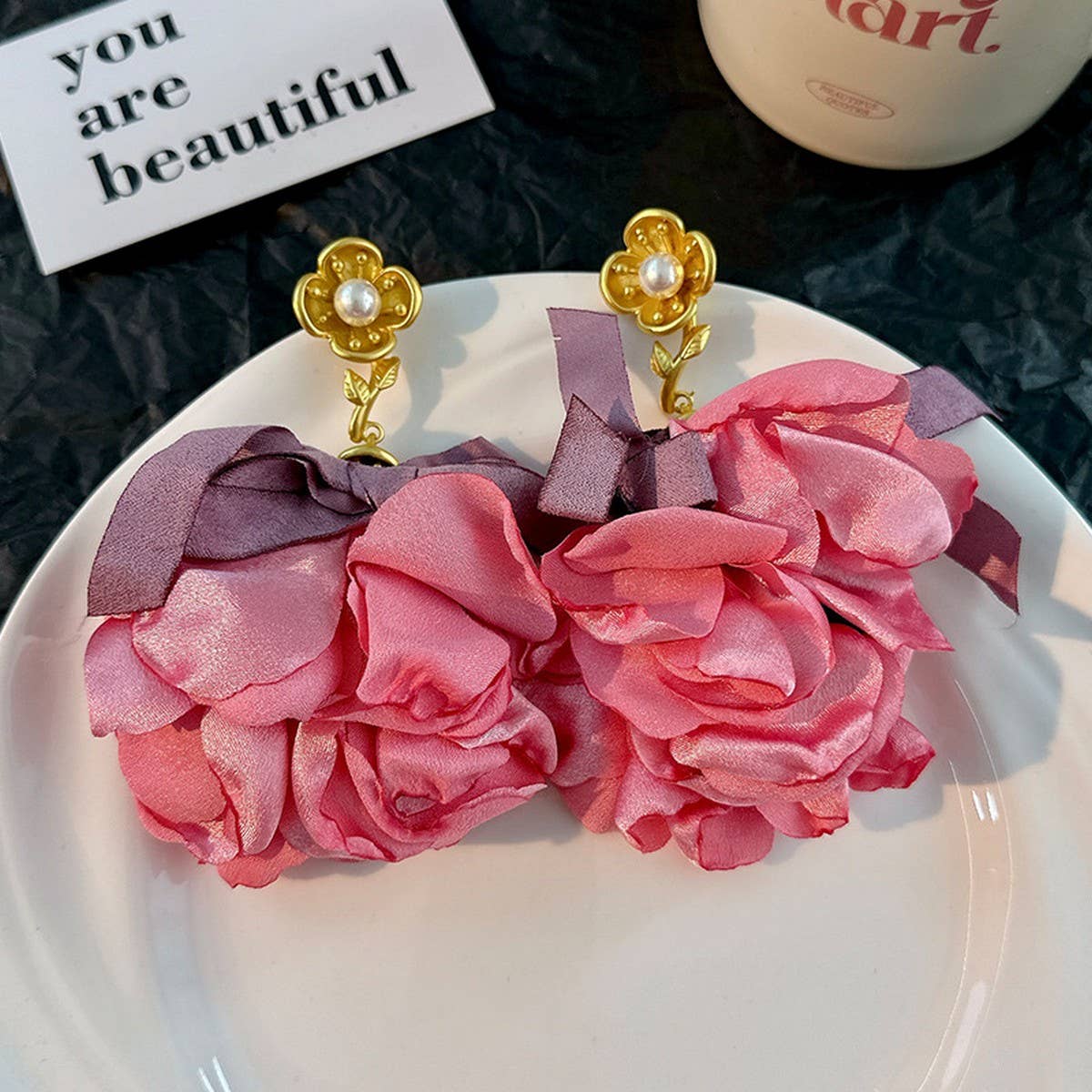 Handmade Fabric Flower Earrings Bold Spring Design