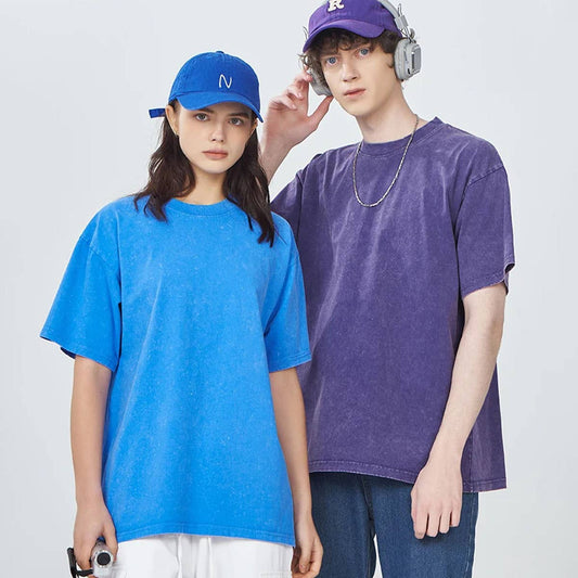 250g Vintage Washed Wax-Dyed Cotton T-Shirt – Custom Logo