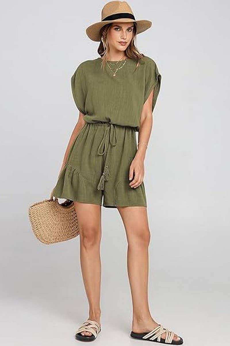 CWSBSS00012_SUMMER LOOSE CASUAL WAIST SHORT-SLEEVED JUMPSUIT