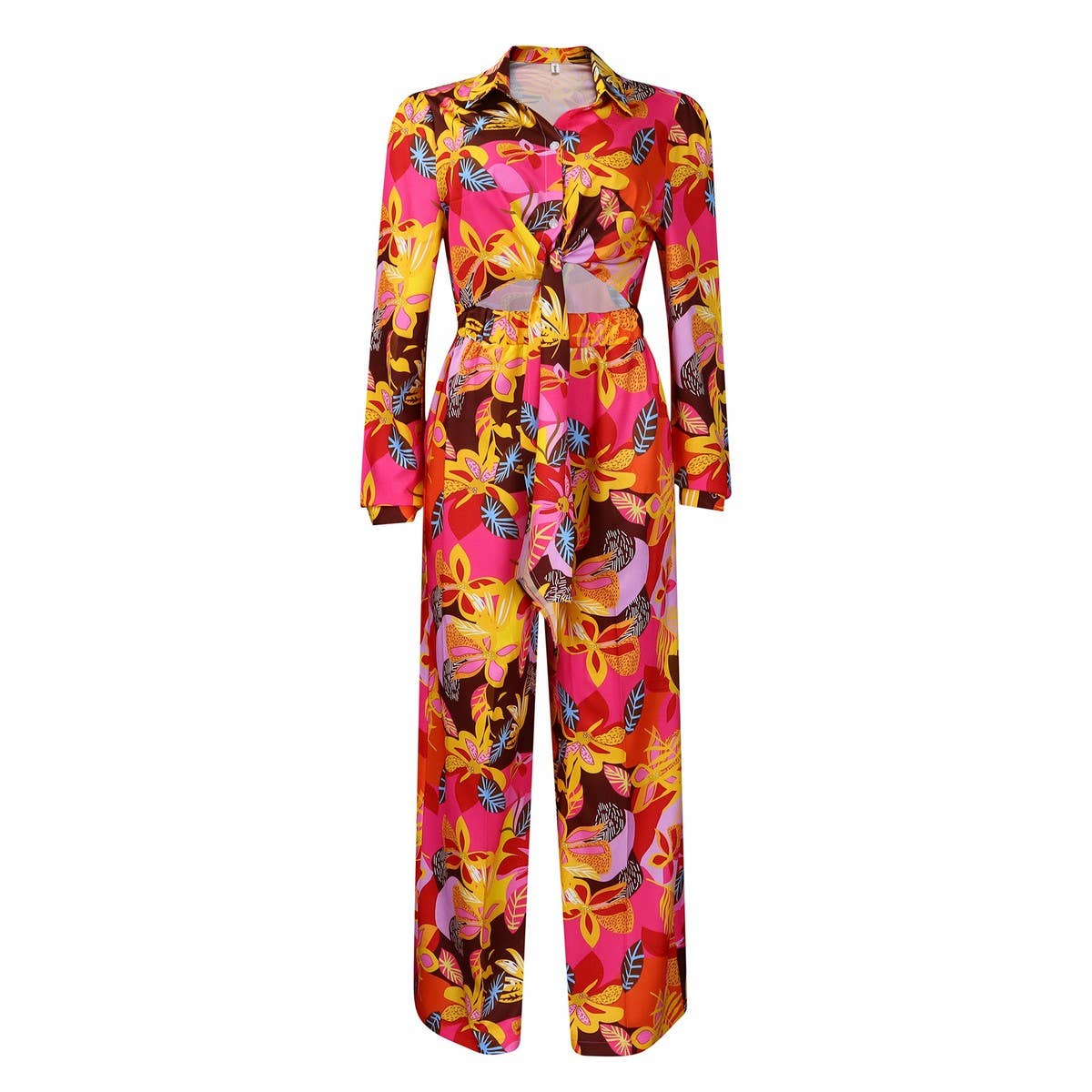 PRINTED TIE SHIRT WIDE-LEG PANTS TWO-PIECE SET_CWSTB1139