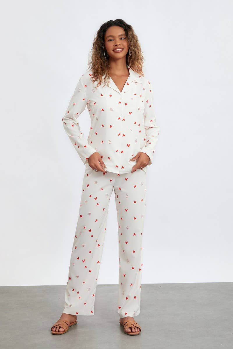 CWSPJ0439_HEART PRINT COZY LONG SLEEVE PAJAMA SET