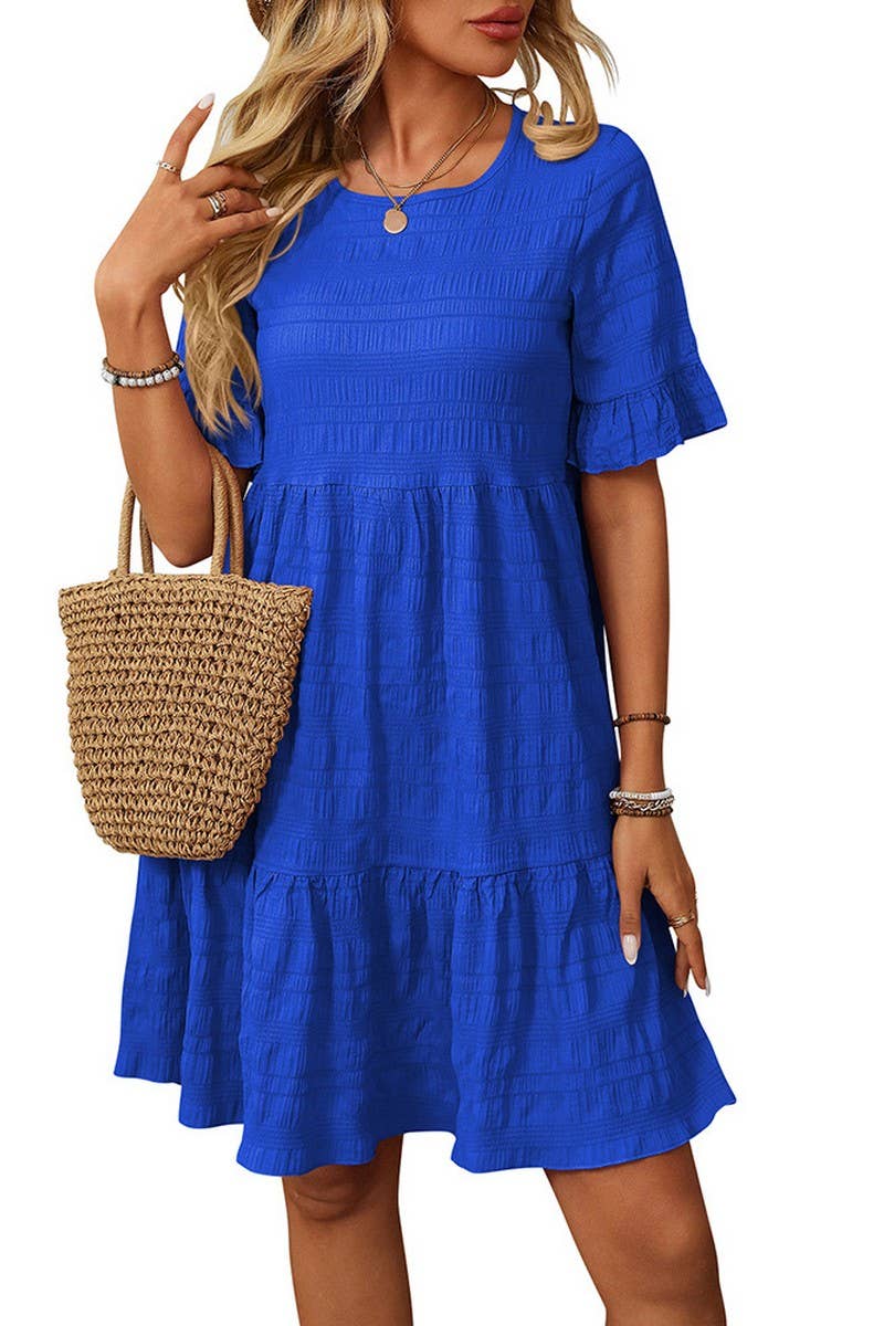 CWDSD7260_SOLID COLOR LOOSE CASUAL SHORT-SLEEVED DRESS