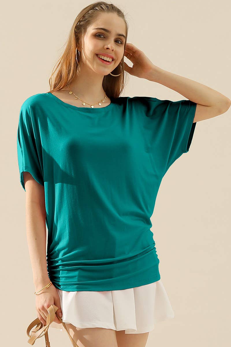 CWTTS640_DOLMAN SIDE SLIT SHORT SLEEVE BOAT NECKLINE TEE