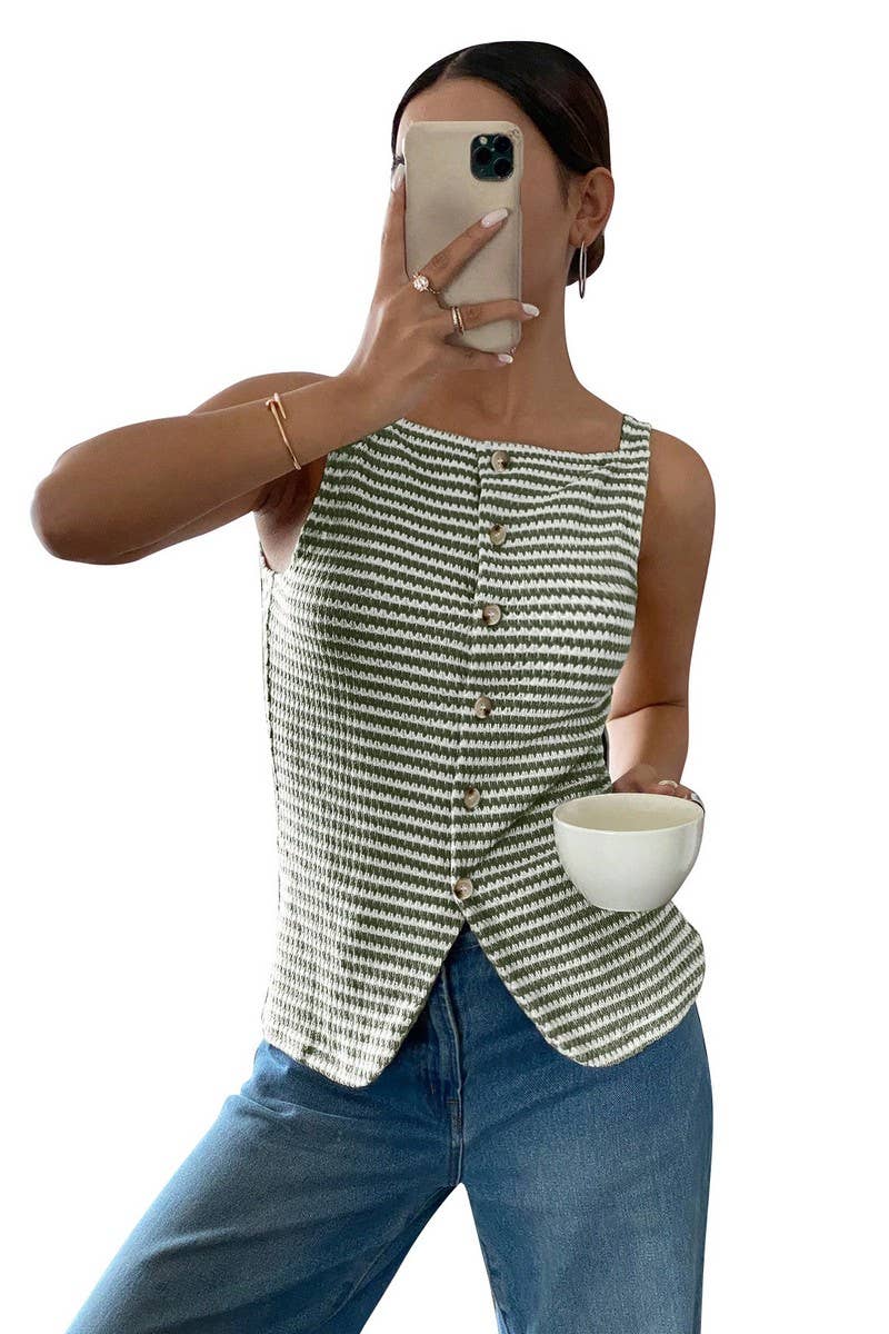 CWTTSL0328_WOMEN'S CASUAL BUTTON SLEEVELESS CAMISOLE TOP