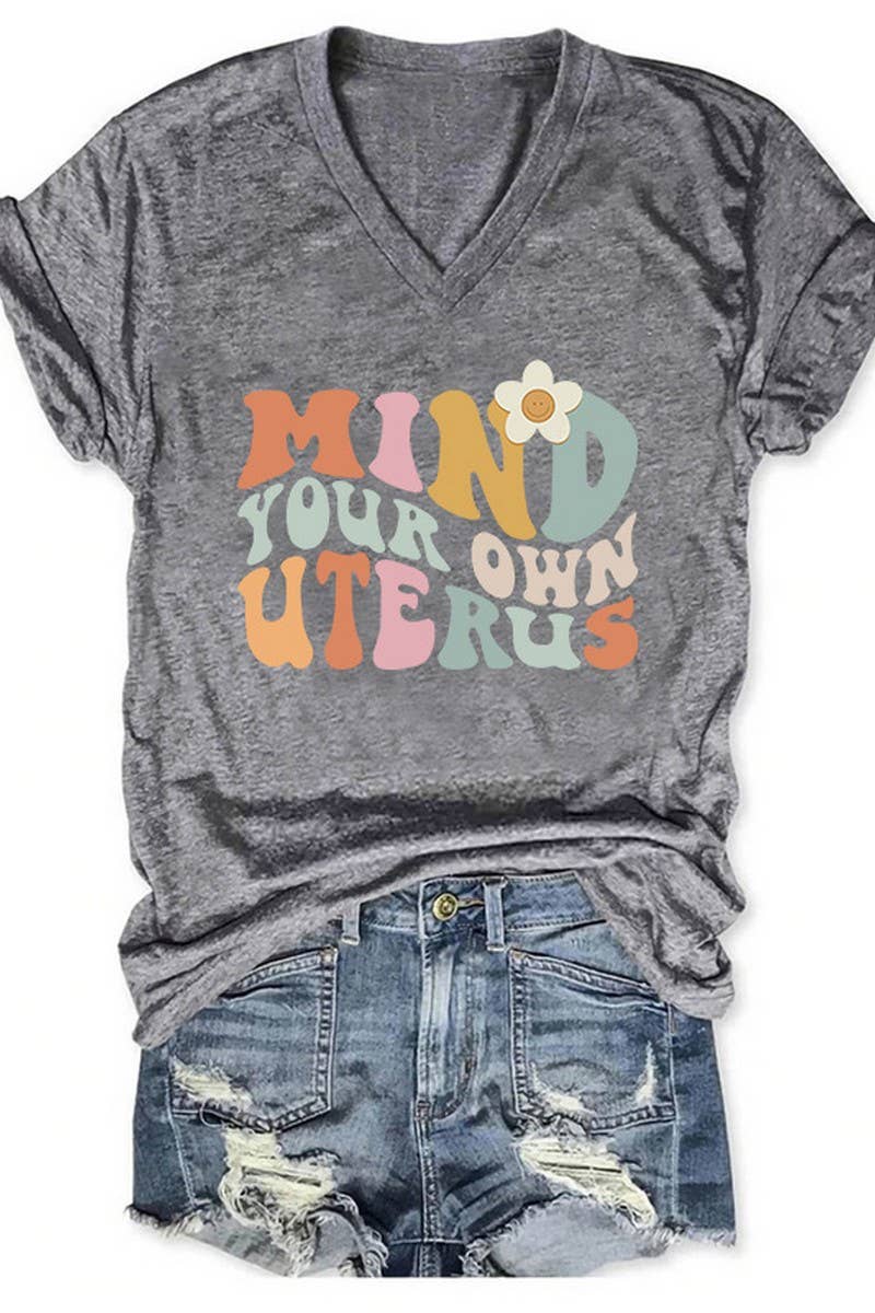 CWTTS1064_LETTER PRINT V NECK SHORT SLEEVED T SHIRT