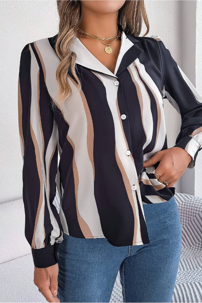 CWTDSL0085_CASUAL STRIPED SUIT COLLAR LONG-SLEEVED SHIRT