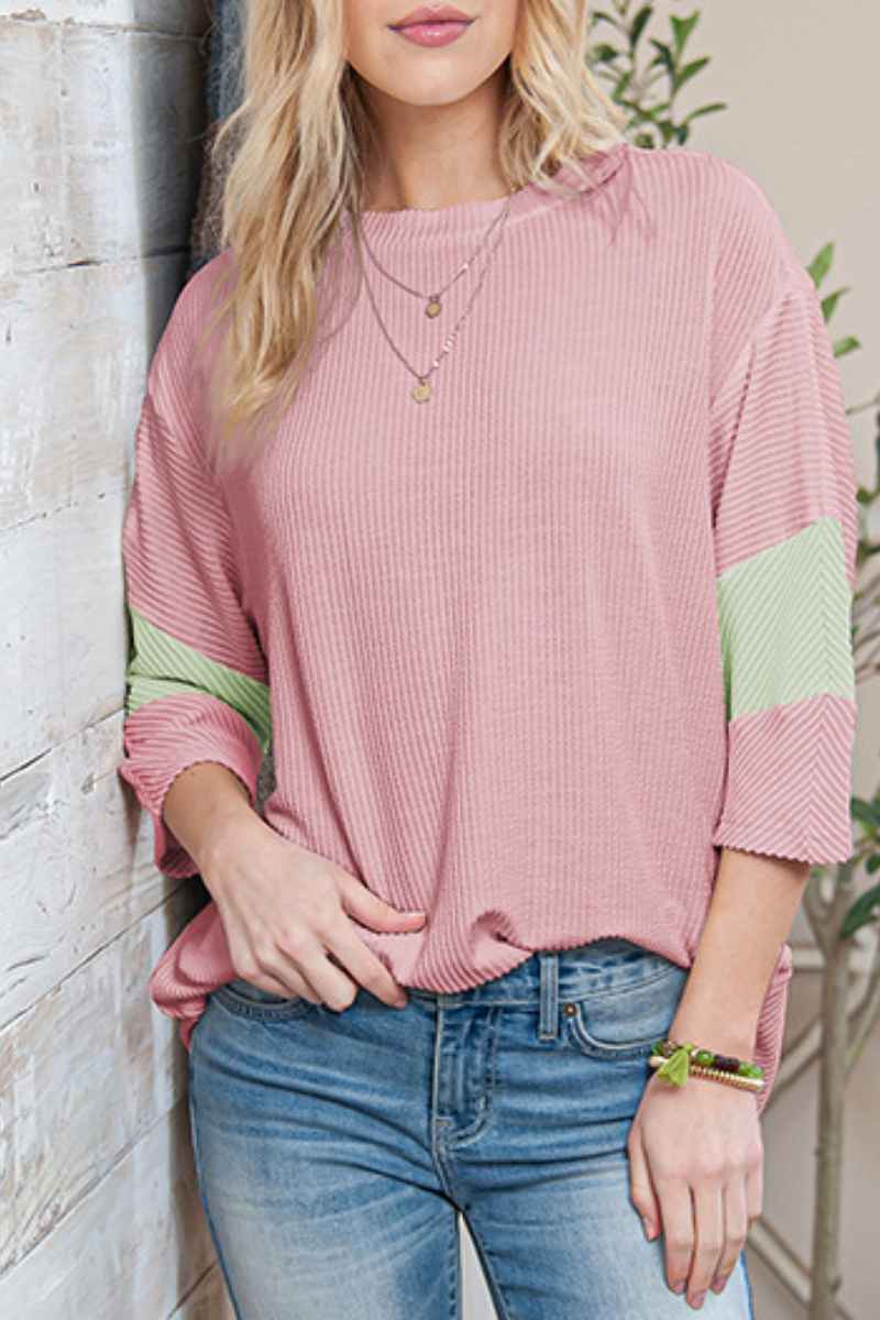 CWTBLS1321_SUMMER BAGGY CREW NECK SEVEN-POINT SLEEVE TOP