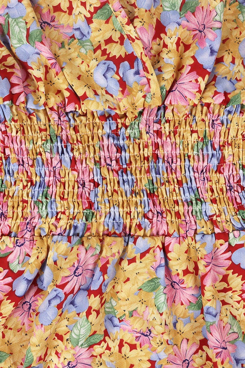 CWDMD2143_FLORAL PRINT WAISTLINE V-NECK HALTER DRESS