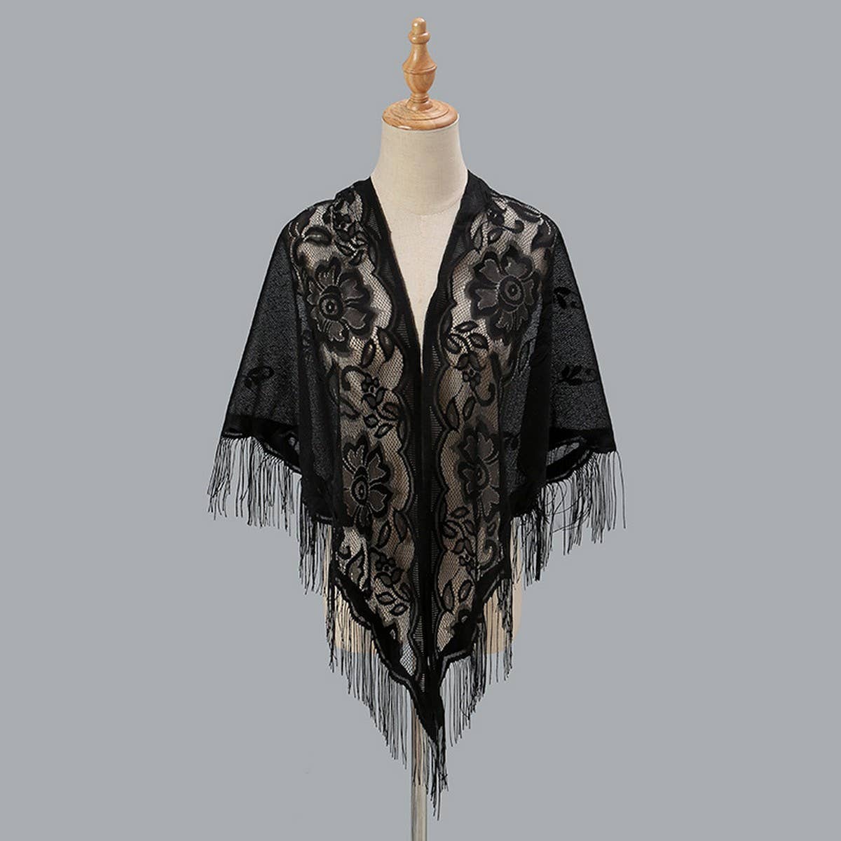 Breathable Tassel Triangle Scarf - Hollow Knit Wrap_CWMM1993