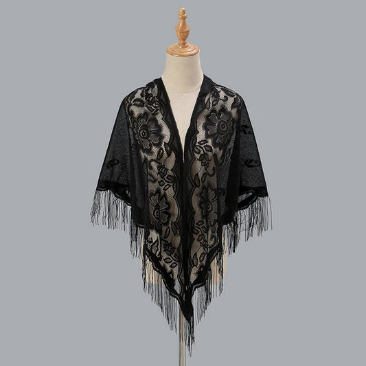 Breathable Tassel Triangle Scarf - Hollow Knit Wrap_CWMM1993
