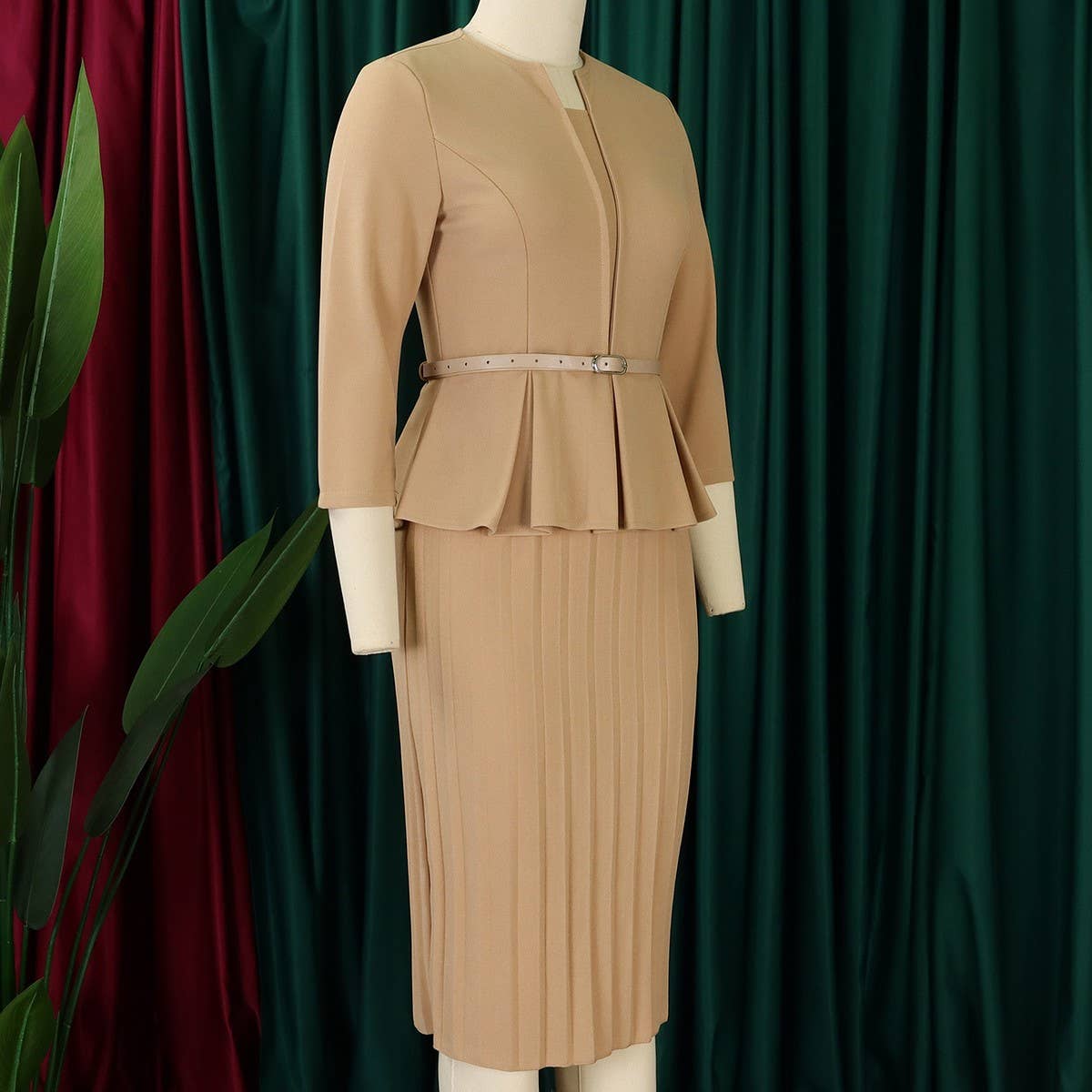 V-NECK RUFFLED HIGH WAIST SLIM COMMUTER DRESS